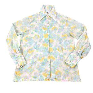 Land and Sea Blouse Womens Small Button Up Vintage Shirt Hippie 70s Retro Floral